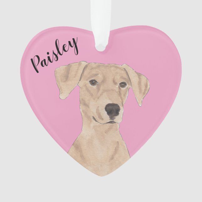 Personalized Pink Heart German Pinscher Ornament (Front)