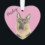 Personalized Pink Heart German Shepherd Ornament<br><div class="desc">I am in love with this beautifully detailed watercolor illustration of a german shepherd dog on a sweet pink heart! Personalize these pastel ornaments and make the nice list this year! For the perfect presents, pair it with a matching item from the collection for a thoughtful housewarming, bridal shower, teacher,...</div>