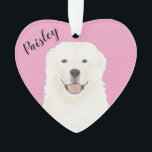 Personalized Pink Heart Great Pyrenees Dog Ornament<br><div class="desc">I am in love with this beautifully detailed watercolor illustration of a white fluffy great pyrenees dog! Personalize these reversible ornaments and make the nice list this year! Shop the rest of my collection for the sweetest housewarming, bridal shower, teacher, mother-in-law, husband, boyfriend, secret santa, sympathy, or tough-to-shop-for gifts! To...</div>
