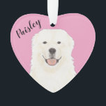 Personalized Pink Heart Great Pyrenees Dog Ornament<br><div class="desc">I am in love with this beautifully detailed watercolor illustration of a white fluffy great pyrenees dog! Personalize these reversible ornaments and make the nice list this year! Shop the rest of my collection for the sweetest housewarming, bridal shower, teacher, mother-in-law, husband, boyfriend, secret santa, sympathy, or tough-to-shop-for gifts! To...</div>