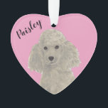 Personalized Pink Heart Grey Silver Poodle Ornament<br><div class="desc">I am in love with this beautifully detailed watercolor illustration of a grey or silver poodle dog on a sweet pink heart! Personalize these pastel ornaments and make the nice list this year! For the perfect presents, pair it with a matching item from the collection for a thoughtful housewarming, bridal...</div>
