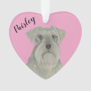 Personalized Pink Heart Grey SIlver Schnauzer Ornament
