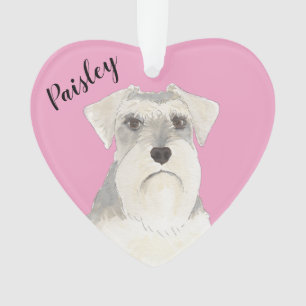 Personalized Pink Heart Grey White Schnauzer Ornament