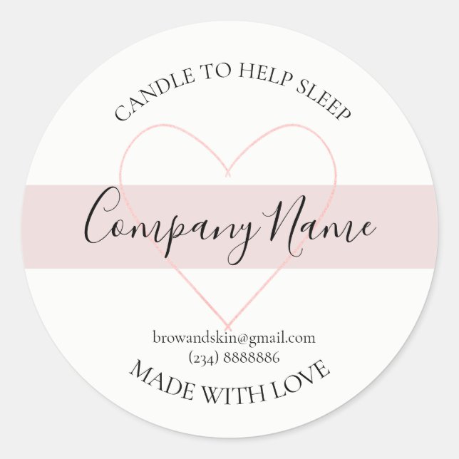 Personalized pink heart Homemade Candle Label (Front)