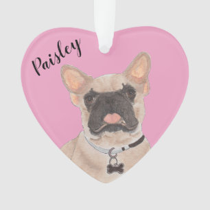 Personalized Pink Heart Masked Frenchie Ornament