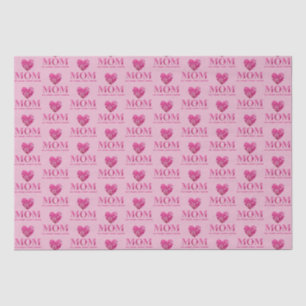 Personalized Pink Heart MOM Floral Lettering Art Tissue Paper