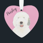 Personalized Pink Heart Old English Sheepdog Ornament<br><div class="desc">I am in love with this beautifully detailed watercolor illustration of an old english sheepdog on a sweet pink heart! Personalize these pastel ornaments and make the nice list this year! For the perfect presents, pair it with a matching item from the collection for a thoughtful housewarming, bridal shower, teacher,...</div>