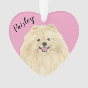 Personalized Pink Heart Pomeranian Ornament