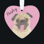 Personalized Pink Heart Pug Ornament<br><div class="desc">I am in love with this beautifully detailed watercolor illustration of a pug dog on a sweet pink heart! Personalize these pastel ornaments and make the nice list this year! For the perfect presents, pair it with a matching item from the collection for a thoughtful housewarming, bridal shower, teacher, mother-in-law,...</div>