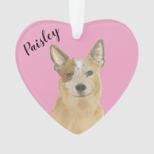 Personalized Pink Heart Red Cattledog Heeler Ornament