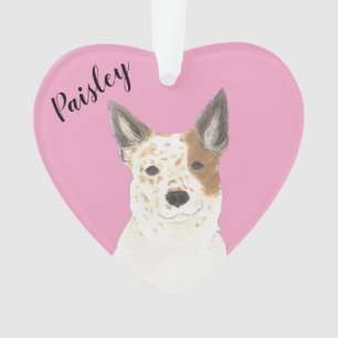 Personalized Pink Heart Red White Cattledog Heeler Ornament