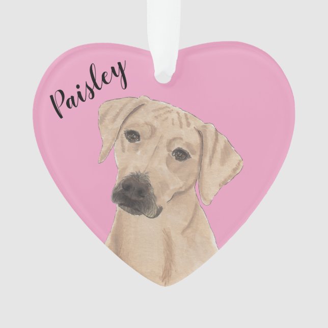 Personalized Pink Heart Rhodesian Ridgeback Ornament (Front)