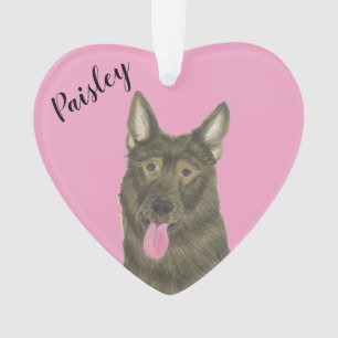 Personalized Pink Heart Sable German Shepherd Ornament
