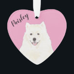 Personalized Pink Heart Samoyed Eskimo Dog Ornament<br><div class="desc">I am in love with this beautifully detailed watercolor illustration of a tricolor samoyed or american eskimo on a sweet pink heart! Personalize these pastel ornaments and make the nice list this year! For the perfect presents, pair it with a matching item from the collection for a thoughtful housewarming, bridal...</div>