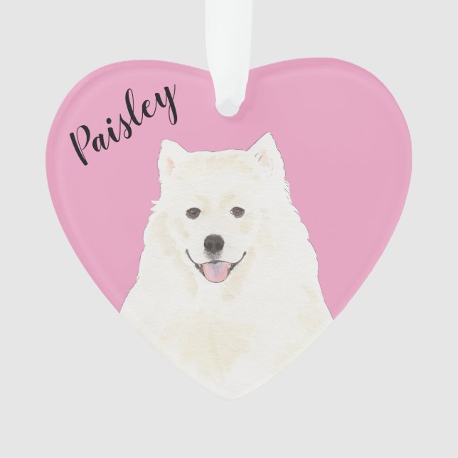 Personalized Pink Heart Samoyed Eskimo Dog Ornament (Front)
