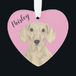 Personalized Pink Heart Smooth Cream Dachshund Ornament<br><div class="desc">I am in love with this beautifully detailed watercolor illustration of a smooth cream dachshund on a sweet pink heart! Personalize these pastel ornaments and make the nice list this year! For the perfect presents, pair it with a matching item from the collection for a thoughtful housewarming, bridal shower, teacher,...</div>