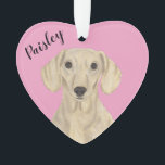 Personalized Pink Heart Smooth Cream Dachshund Ornament<br><div class="desc">I am in love with this beautifully detailed watercolor illustration of a smooth cream dachshund on a sweet pink heart! Personalize these pastel ornaments and make the nice list this year! For the perfect presents, pair it with a matching item from the collection for a thoughtful housewarming, bridal shower, teacher,...</div>
