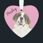 Personalized Pink Heart St. Bernard Dog Ornament<br><div class="desc">I am in love with this beautifully detailed watercolor illustration of a saint bernard dog on a sweet pink heart! Personalize these pastel ornaments and make the nice list this year! For the perfect presents, pair it with a matching item from the collection for a thoughtful housewarming, bridal shower, teacher,...</div>