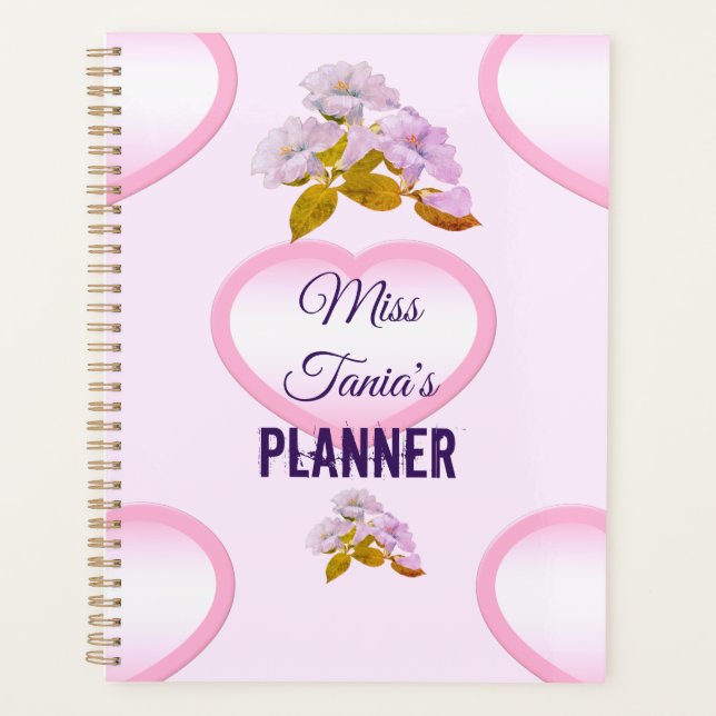 Personalized Pink Heart Teacher Planner (Front)