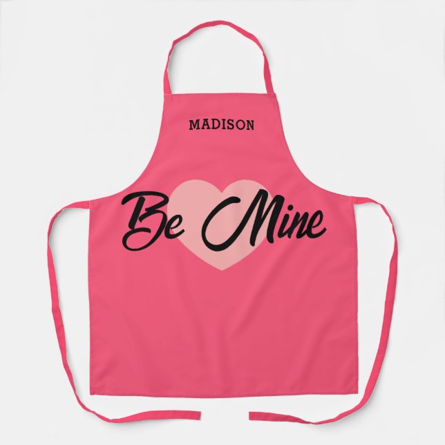 Personalized Pink Heart Valentines Day Womens Apron (Front)