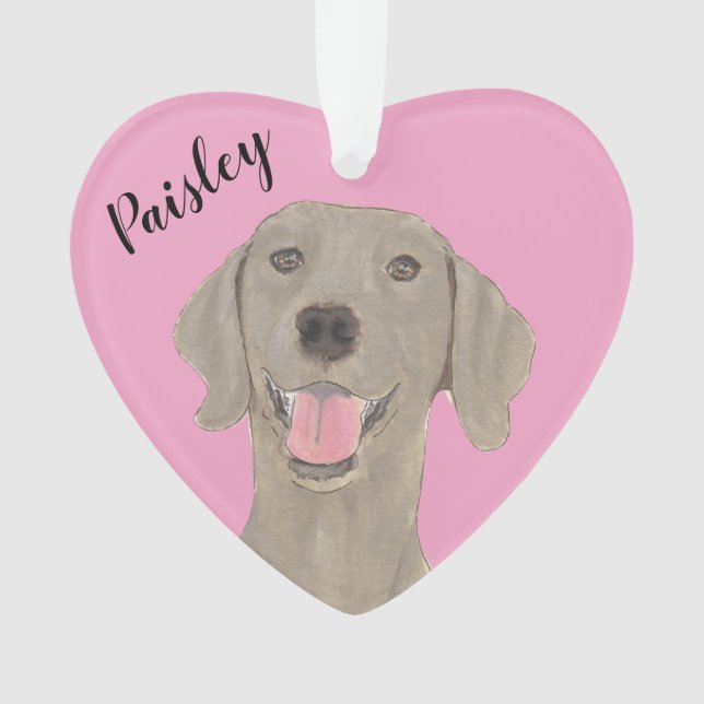 Personalized Pink Heart Weimaraner Ornament (Front)