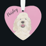 Personalized Pink Heart White Cream Golden Doodle Ornament<br><div class="desc">I am in love with this beautifully detailed watercolor illustration of a white or cream golden doodle dog! Personalize these reversible ornaments and make the nice list this year! Shop the rest of my collection for the sweetest housewarming, bridal shower, teacher, mother-in-law, husband, boyfriend, secret santa, sympathy, or tough-to-shop-for gifts!...</div>