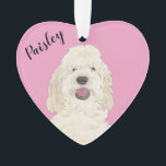 Personalized Pink Heart White Cream Golden Doodle Ornament<br><div class="desc">I am in love with this beautifully detailed watercolor illustration of a white or cream golden doodle dog! Personalize these reversible ornaments and make the nice list this year! Shop the rest of my collection for the sweetest housewarming, bridal shower, teacher, mother-in-law, husband, boyfriend, secret santa, sympathy, or tough-to-shop-for gifts!...</div>