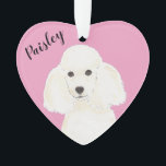 Personalized Pink Heart White Poodle Ornament<br><div class="desc">I am in love with this beautifully detailed watercolor illustration of a white poodle dog on a sweet pink heart! Personalize these pastel ornaments and make the nice list this year! For the perfect presents, pair it with a matching item from the collection for a thoughtful housewarming, bridal shower, teacher,...</div>