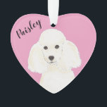 Personalized Pink Heart White Poodle Ornament<br><div class="desc">I am in love with this beautifully detailed watercolor illustration of a white poodle dog on a sweet pink heart! Personalize these pastel ornaments and make the nice list this year! For the perfect presents, pair it with a matching item from the collection for a thoughtful housewarming, bridal shower, teacher,...</div>