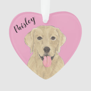 Personalized Pink Heart Yellow Labrador Ornament