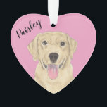 Personalized Pink Heart Yellow Labrador Ornament<br><div class="desc">I am in love with this beautifully detailed watercolor illustration of a yellow labrador dog on a sweet pink heart! Personalize these pastel ornaments and make the nice list this year! For the perfect presents, pair it with a matching item from the collection for a thoughtful housewarming, bridal shower, teacher,...</div>