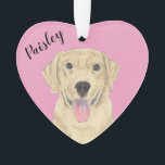 Personalized Pink Heart Yellow Labrador Ornament<br><div class="desc">I am in love with this beautifully detailed watercolor illustration of a yellow labrador dog on a sweet pink heart! Personalize these pastel ornaments and make the nice list this year! For the perfect presents, pair it with a matching item from the collection for a thoughtful housewarming, bridal shower, teacher,...</div>