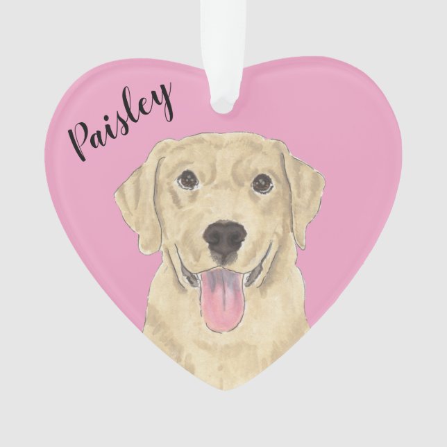 Personalized Pink Heart Yellow Labrador Ornament (Front)