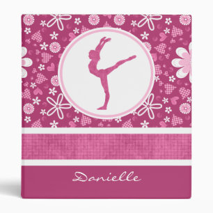 Personalized Pink Hearts and Floral Gymnastics Binder