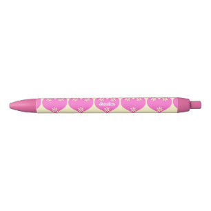 Personalized Pink Hearts Black Ink Pen