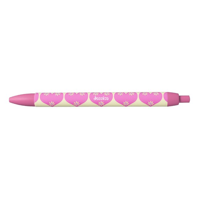 Personalized Pink Hearts Black Ink Pen (Front)