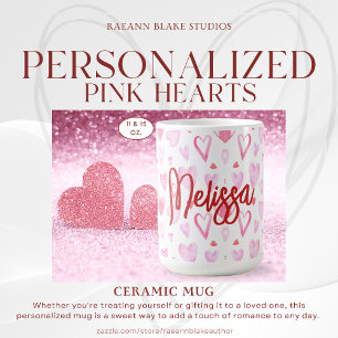 Personalized Pink Hearts Ceramic Mug