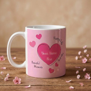 Personalized Pink Hearts Coffee Mug