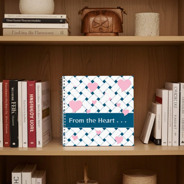 Personalized Pink Hearts, Ocean Blue Weave Journal (Office )
