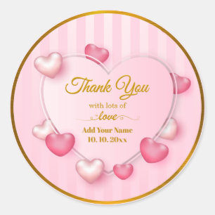 Personalized Pink Hearts "Thank You" Classic Round Sticker