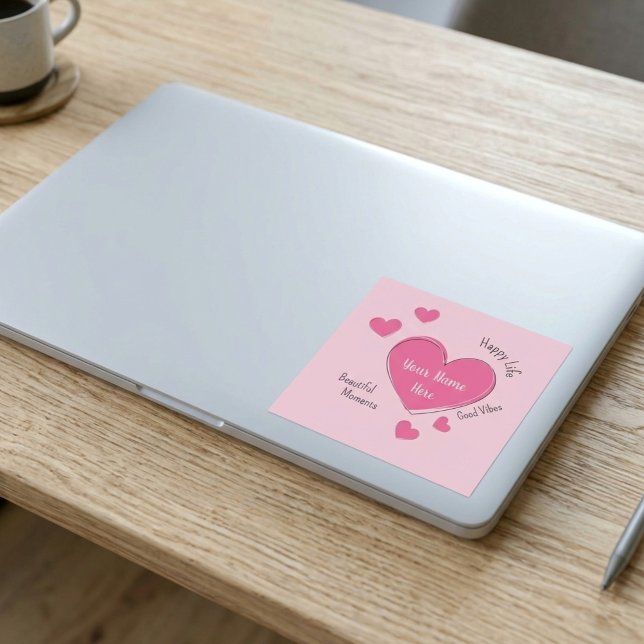 Personalized Pink Hearts Vinyl Sticker (Fully customizable pink hearts vinyl sticker with editable text)