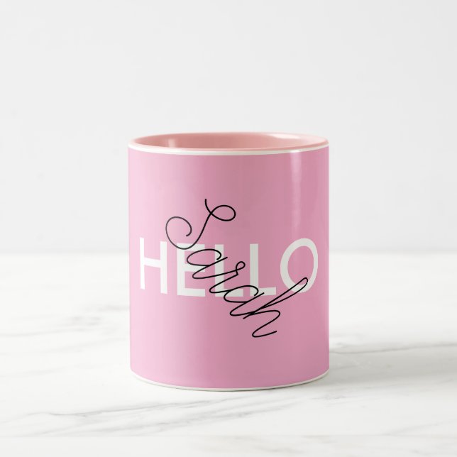 Personalized Pink "Hello" Mug with Custom (Center)