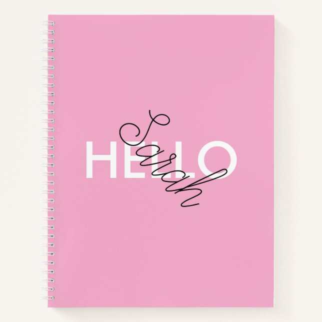 Personalized Pink "Hello" Notebook with Custom  (Front)