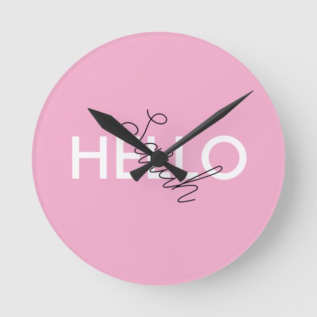 Personalized Pink "Hello" Wall Clock with Custom N (Front)