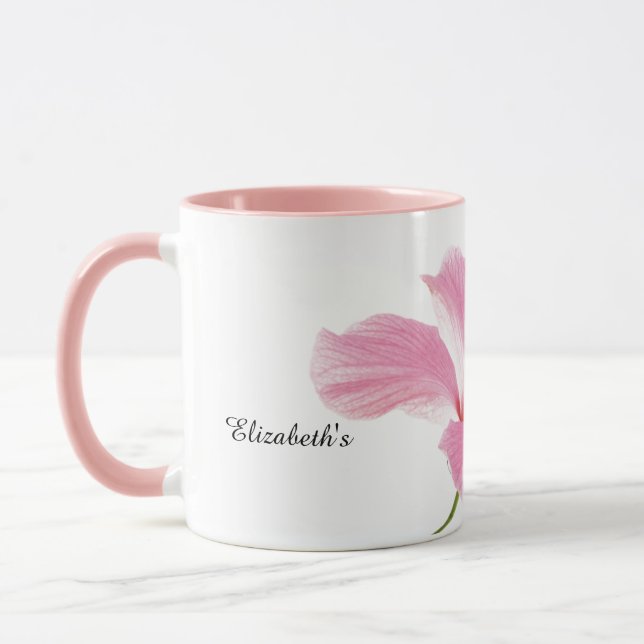 Personalized Pink hibiscus coffee / tea mug (Left)