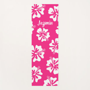 Personalized pink Hibiscus flower floral yoga mat 
