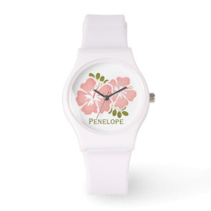 Personalized Pink Hibiscus Watch