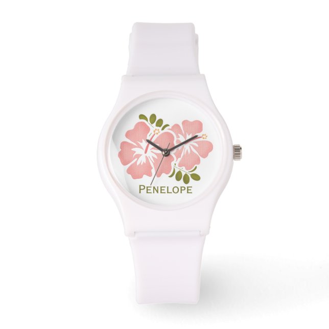 Personalized Pink Hibiscus Watch (Front)