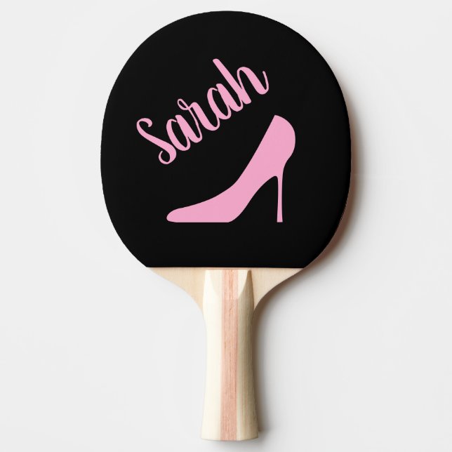 Personalized pink high heel stiletto ladies ping pong paddle (Front)