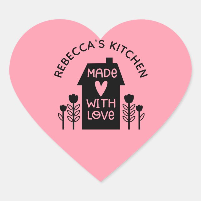 Personalized Pink Homemade With Love Classic Heart Sticker (Front)